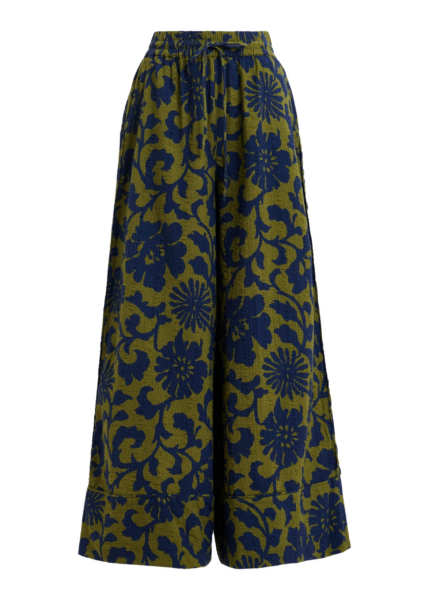 Essentiel Antwerp Green And Dark Blue Wide-Leg Pants With Contrast Stitching - Essentiel Antwerp Pants - Colorful Belgian Design - Shop at Luxury Shoes 