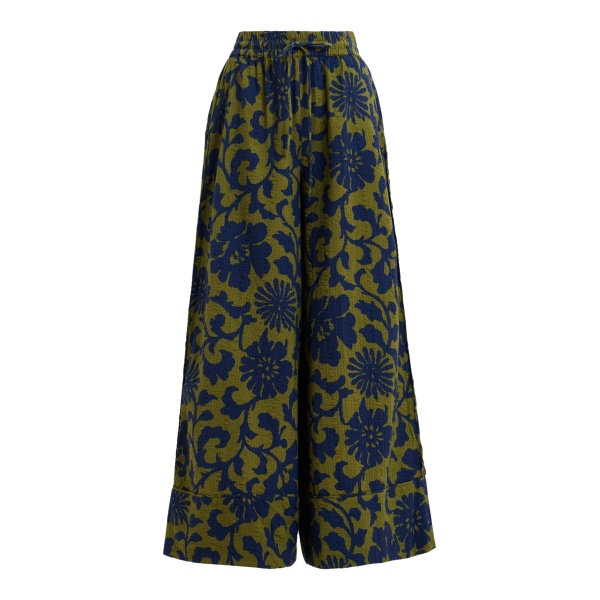 Essentiel Antwerp Green And Dark Blue Wide-Leg Pants With Contrast Stitching - Essentiel Antwerp Pants - Colorful Belgian Design - Shop at Luxury Shoes 