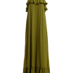 Essentiel Antwerp Green Maxi Dress With Ruffled Neckline And Tie-Back Detail - Essentiel Antwerp Dresses - Colorful Belgian Design - Shop at Luxury Shoes 