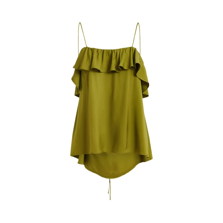 Essentiel Antwerp Green Ruffled Camisole Top With Tie-Back Detail - Essentiel Antwerp Tops - Colorful Belgian Design - Shop at Luxury Shoes 