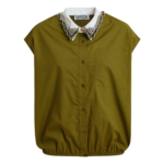 Essentiel Antwerp Green Sleeveless Cotton Shirt With Embellished Collar - Essentiel Antwerp Tops - Colorful Belgian Design - Shop at Luxury Shoes 