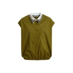 Essentiel Antwerp Green Sleeveless Cotton Shirt With Embellished Collar