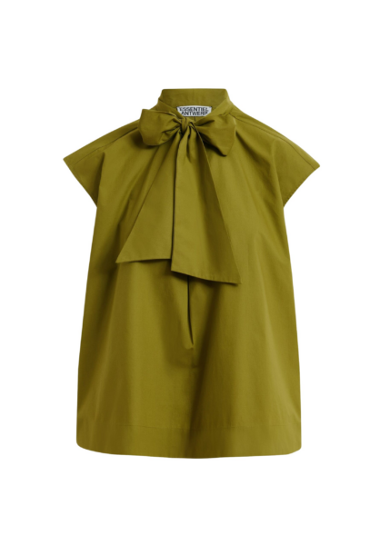Essentiel Antwerp Green Sleeveless Top With Tie Neckline - Essentiel Antwerp Tops - Colorful Belgian Design - Shop at Luxury Shoes 