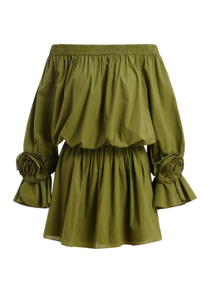 Essentiel Antwerp Green Strapless Cotton Mini Dress With Rosette Details - Essentiel Antwerp Dresses - Colorful Belgian Design - Shop at Luxury Shoes 