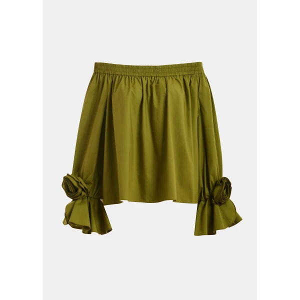 Essentiel Antwerp Green Strapless Cotton Top With Rosette Details - Essentiel Antwerp Tops - Colorful Belgian Design - Shop at Luxury Shoes 