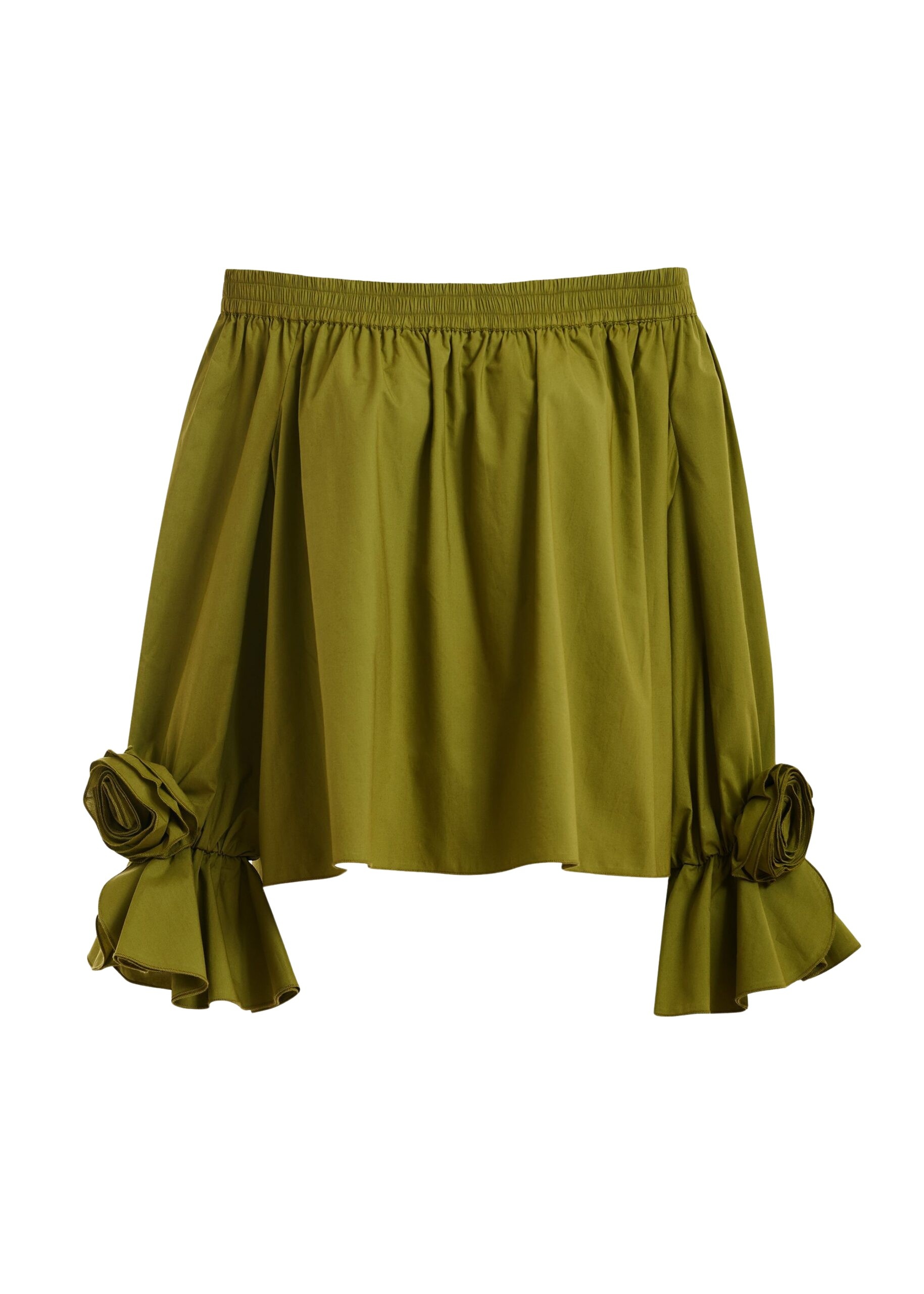 Essentiel Antwerp Green Strapless Cotton Top With Rosette Details