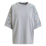 Essentiel Antwerp Grey Cotton T-Shirt With Sequin And Bead Embellishments - Essentiel Antwerp Tops - Colorful Belgian Design - Shop at Luxury Shoes 