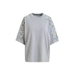 Essentiel Antwerp Grey Cotton T-Shirt With Sequin And Bead Embellishments Top