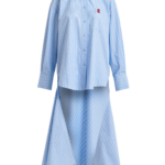 Essentiel Antwerp Light Blue And White Oversized Cotton Shirt With Transformable Tie Detail - Essentiel Antwerp Tops - Colorful Belgian Design - Shop at Luxury Shoes 