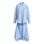 Essentiel Antwerp Light Blue And White Oversized Cotton Shirt With Transformable Tie Detail