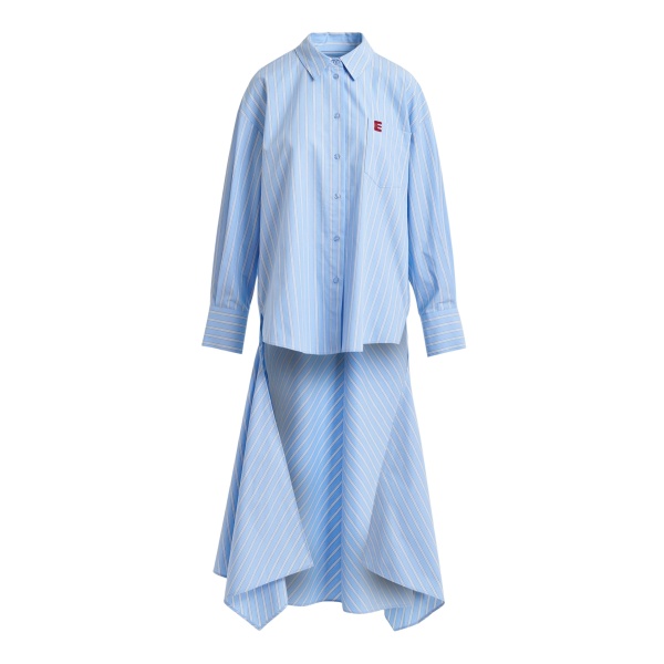 Essentiel Antwerp Light Blue And White Oversized Cotton Shirt With Transformable Tie Detail - Essentiel Antwerp Tops - Colorful Belgian Design - Shop at Luxury Shoes 