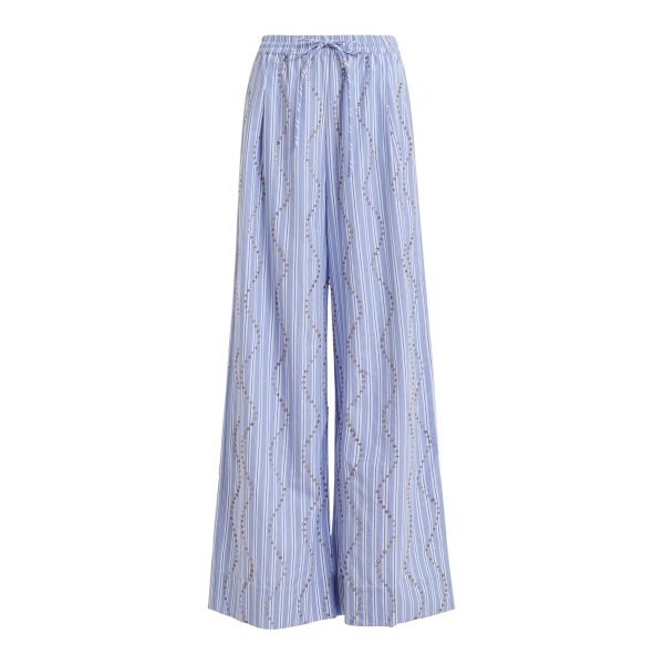 Essentiel Antwerp Light Blue And White Rhinestone-Embellished Striped Wide-Leg Pants - Essentiel Antwerp Pants - Colorful Belgian Design - Shop at Luxury Shoes 