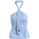 Essentiel Antwerp Light Blue And White Striped Halterneck Cotton Top With Tie Detail - Essentiel Antwerp Tops - Colorful Belgian Design - Shop at Luxury Shoes 