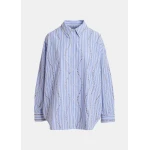 Essentiel Antwerp Light Blue And White Striped Oversized Shirt With Stud Embellishments - Essentiel Antwerp Tops - Colorful Belgian Design - Shop at Luxury Shoes 