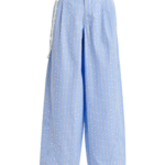 Essentiel Antwerp Light Blue And White Tapered-Leg Cotton Pants With Detachable Pearl Belt - Essentiel Antwerp Pants - Colorful Belgian Design - Shop at Luxury Shoes 