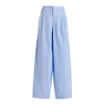 Essentiel Antwerp Light Blue And White Tapered-Leg Cotton Pants With Detachable Pearl Belt