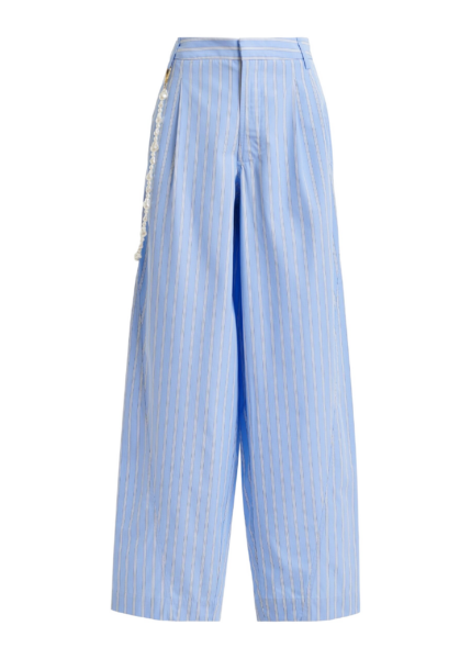 Essentiel Antwerp Light Blue And White Tapered-Leg Cotton Pants With Detachable Pearl Belt - Essentiel Antwerp Pants - Colorful Belgian Design - Shop at Luxury Shoes 