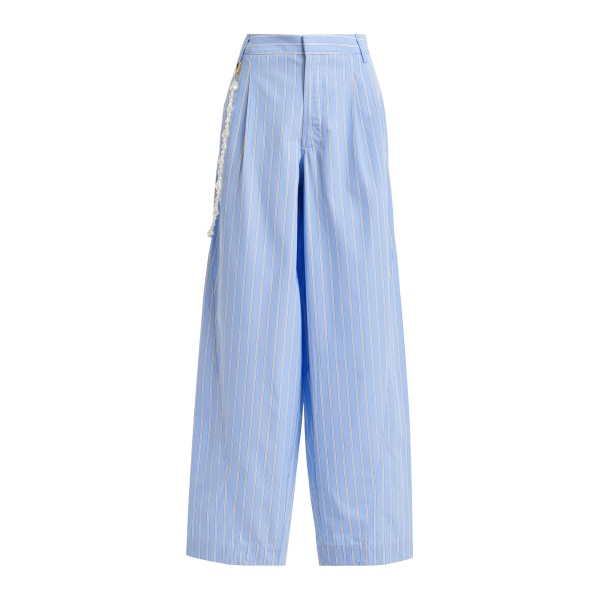 Essentiel Antwerp Light Blue And White Tapered-Leg Cotton Pants With Detachable Pearl Belt - Essentiel Antwerp Pants - Colorful Belgian Design - Shop at Luxury Shoes 