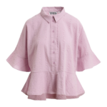 Essentiel Antwerp Light Pink Peplum Cotton Shirt With Contrasting Collar - Essentiel Antwerp Tops - Colorful Belgian Design - Shop at Luxury Shoes 