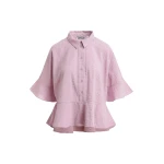 Essentiel Antwerp Light Pink Peplum Cotton Shirt With Contrasting Collar