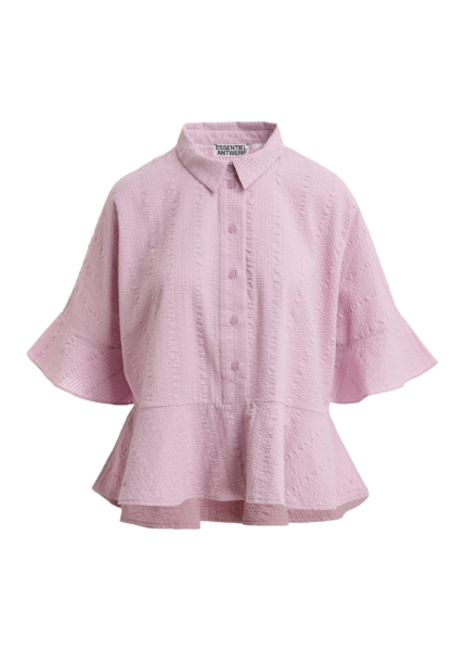 Essentiel Antwerp Light Pink Peplum Cotton Shirt With Contrasting Collar - Essentiel Antwerp Tops - Colorful Belgian Design - Shop at Luxury Shoes 