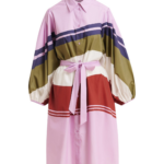 Essentiel Antwerp Lilac And Multicolor Oversized Cotton Shirt Dress With Placed Stripe Print - Essentiel Antwerp Dresses - Colorful Belgian Design - Shop at Luxury Shoes 