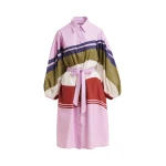 Essentiel Antwerp Lilac And Multicolor Oversized Cotton Shirt Dress With Placed Stripe Print