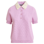 Essentiel Antwerp Lilac Fine Knit Polo Top With White And Yellow Floral Embellished Collar - Essentiel Antwerp Tops - Colorful Belgian Design - Shop at Luxury Shoes 