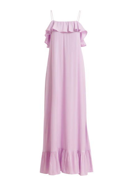 Essentiel Antwerp Lilac Maxi Dress With Ruffled Neckline And Tie-Back Detail - Essentiel Antwerp Dresses - Colorful Belgian Design - Shop at Luxury Shoes 