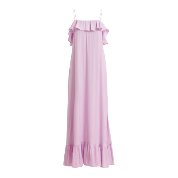 Essentiel Antwerp Lilac Maxi Dress With Ruffled Neckline And Tie-Back Detail - Essentiel Antwerp Dresses - Colorful Belgian Design - Shop at Luxury Shoes 