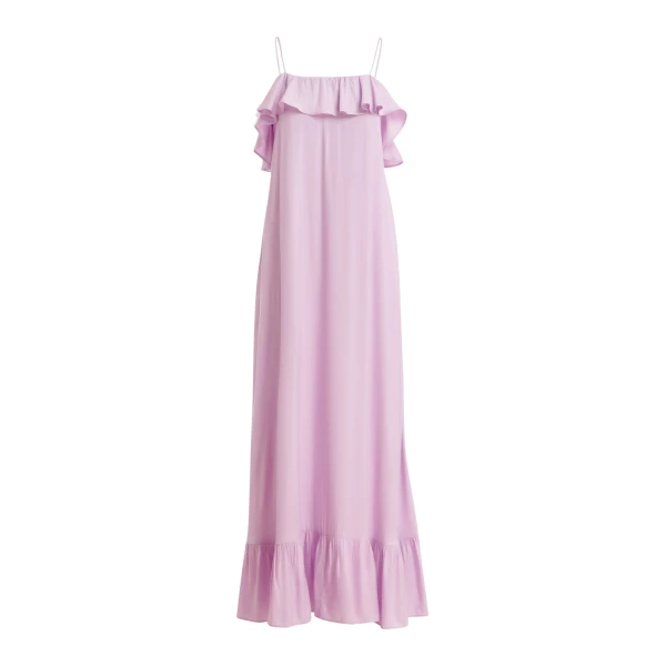 Essentiel Antwerp Lilac Maxi Dress With Ruffled Neckline And Tie-Back Detail - Essentiel Antwerp Dresses - Colorful Belgian Design - Shop at Luxury Shoes 