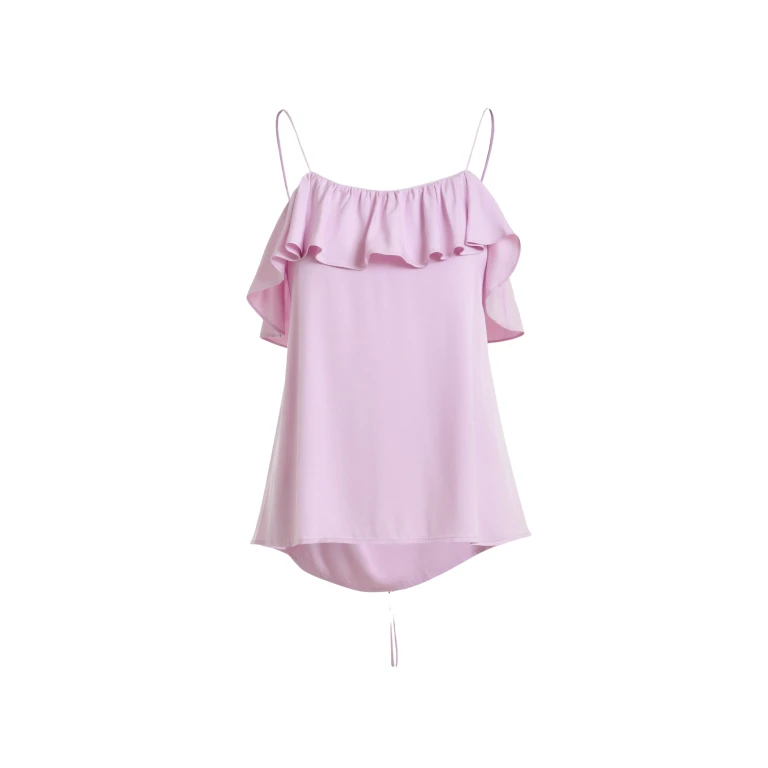 Essentiel Antwerp Lilac Ruffled Camisole Top With Tie-Back Detail - Essentiel Antwerp Tops - Colorful Belgian Design - Shop at Luxury Shoes 