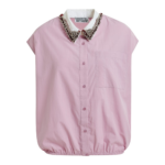 Essentiel Antwerp Lilac Sleeveless Cotton Shirt With Embellished Collar - Essentiel Antwerp Tops - Colorful Belgian Design - Shop at Luxury Shoes 