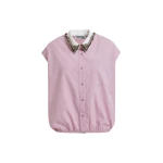 Essentiel Antwerp Lilac Sleeveless Cotton Shirt With Embellished Collar