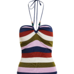 Essentiel Antwerp Navy And Multicolor Striped Halterneck Knit Top - Essentiel Antwerp Tops - Colorful Belgian Design - Shop at Luxury Shoes 