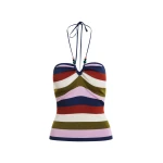 Essentiel Antwerp Navy And Multicolor Striped Halterneck Knit Top