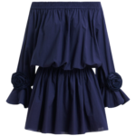 Essentiel Antwerp Navy Strapless Cotton Mini Dress With Rosette Details - Essentiel Antwerp Dresses - Colorful Belgian Design - Shop at Luxury Shoes 