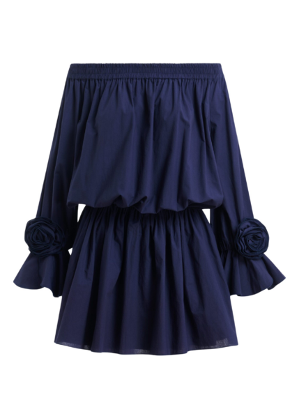 Essentiel Antwerp Navy Strapless Cotton Mini Dress With Rosette Details - Essentiel Antwerp Dresses - Colorful Belgian Design - Shop at Luxury Shoes 