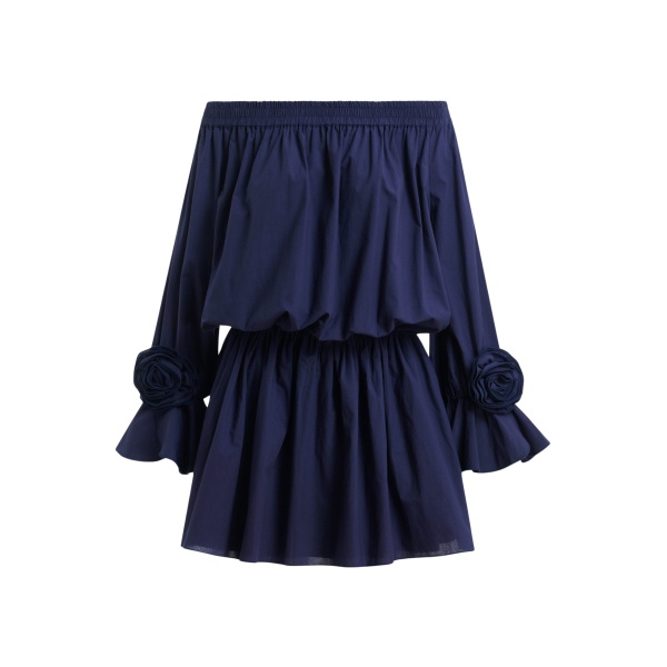 Essentiel Antwerp Navy Strapless Cotton Mini Dress With Rosette Details - Essentiel Antwerp Dresses - Colorful Belgian Design - Shop at Luxury Shoes 