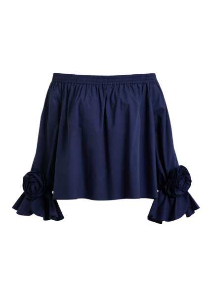 Essentiel Antwerp Navy Strapless Cotton Top With Rosette Details - Essentiel Antwerp Tops - Colorful Belgian Design - Shop at Luxury Shoes 