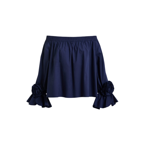 Essentiel Antwerp Navy Strapless Cotton Top With Rosette Details - Essentiel Antwerp Tops - Colorful Belgian Design - Shop at Luxury Shoes 