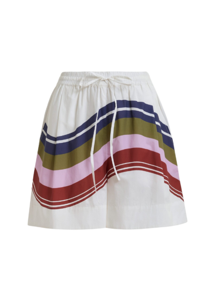 Essentiel Antwerp Off-White And Multicolor Cotton Shorts With Placed Stripe Print - Essentiel Antwerp Shorts - Colorful Belgian Design - Shop at Luxury Shoes 