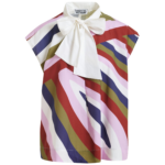 Essentiel Antwerp Off-White And Multicolor Graphic Sleeveless Top With Tie Neckline - Essentiel Antwerp Tops - Colorful Belgian Design - Shop at Luxury Shoes 