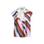 Essentiel Antwerp Off-White And Multicolor Graphic Sleeveless Top With Tie Neckline