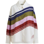 Essentiel Antwerp Off-White And Multicolor Oversized Cotton Shirt With Placed Stripe Print - Essentiel Antwerp Tops - Colorful Belgian Design - Shop at Luxury Shoes 
