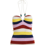Essentiel Antwerp Off-White And Multicolor Striped Halterneck Knit Top - Essentiel Antwerp Tops - Colorful Belgian Design - Shop at Luxury Shoes 