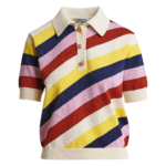 Essentiel Antwerp Off-White And Multicolor Striped Knit Polo With Constrasting Buttons - Essentiel Antwerp Tops - Colorful Belgian Design - Shop at Luxury Shoes 