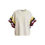 Essentiel Antwerp Off-White Knitted Top With Multicolored Striped Layered Sleeves