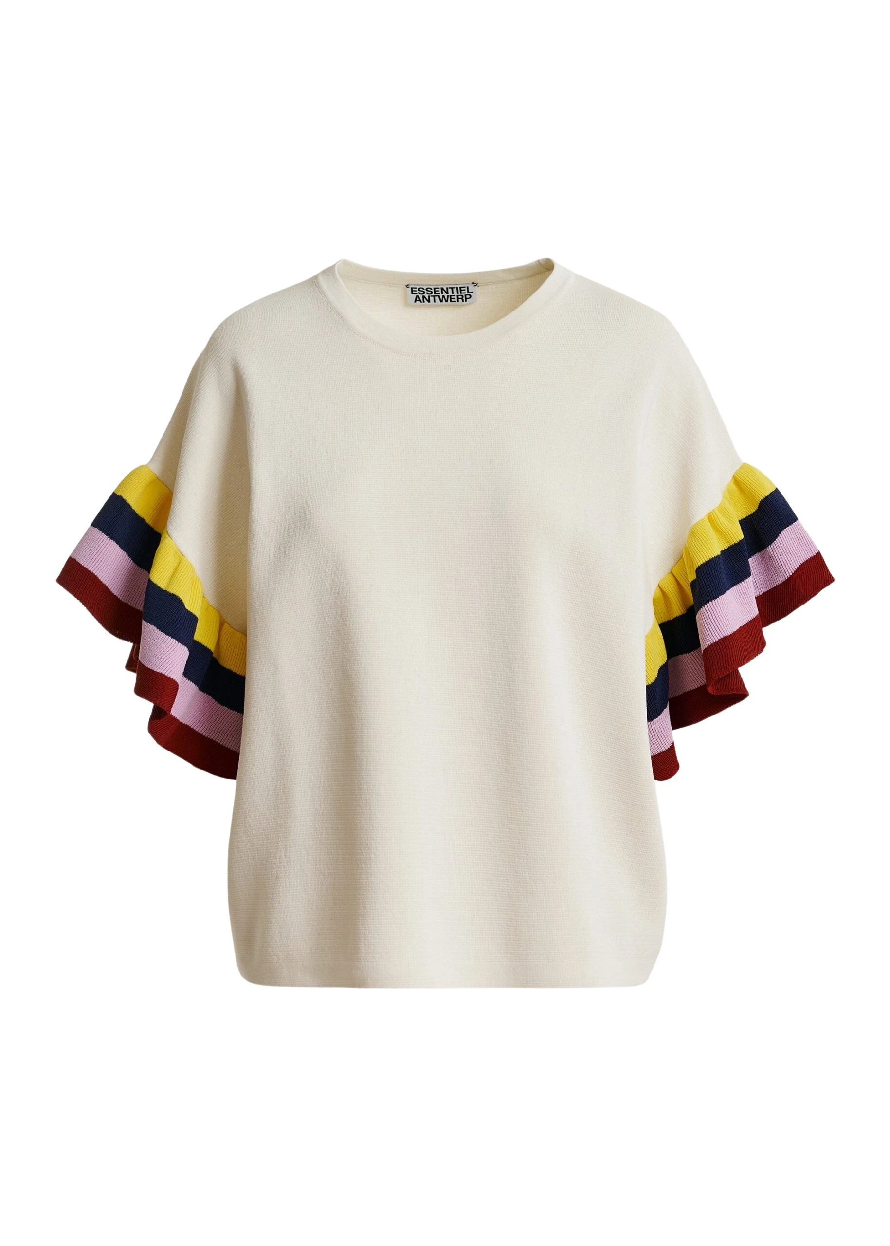 Essentiel-Antwerp-Off-White-Knitted-Top-With-Multicolored-Striped-Layered-Sleeves-scaled29928_nobg Essentiel Antwerp Off-White Knitted Top With Multicolored Striped Layered Sleeves