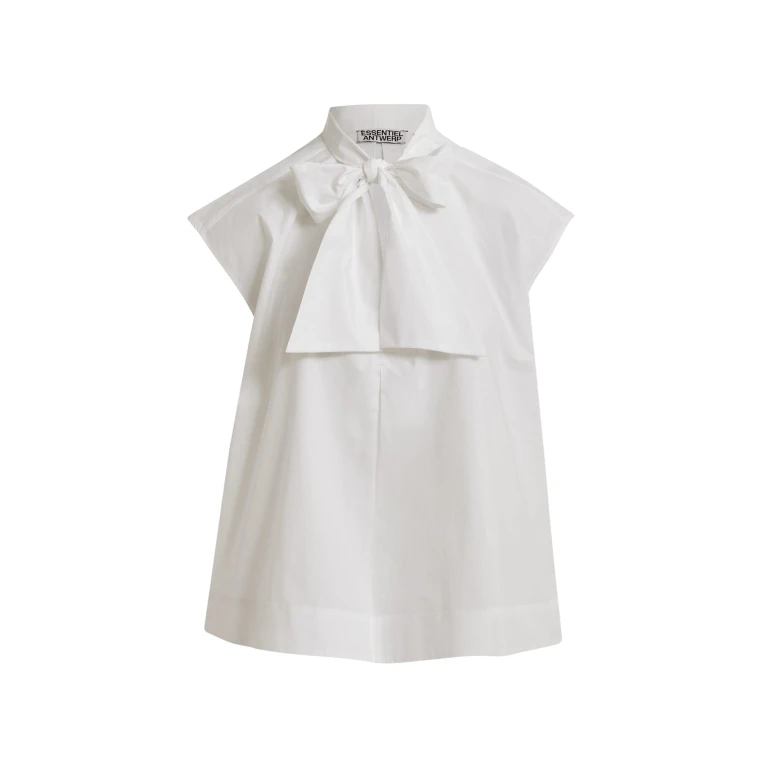 Essentiel Antwerp Off-White Sleeveless Top With Tie Neckline - Essentiel Antwerp Tops - Colorful Belgian Design - Shop at Luxury Shoes 